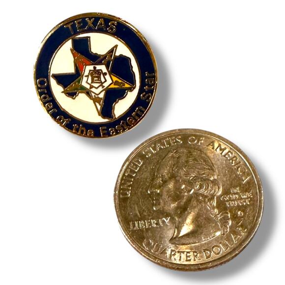 Vintage Texas Order of the Eastern Star Lapel Pin Gold Tone Blue White Enamel - Picture 6 of 6
